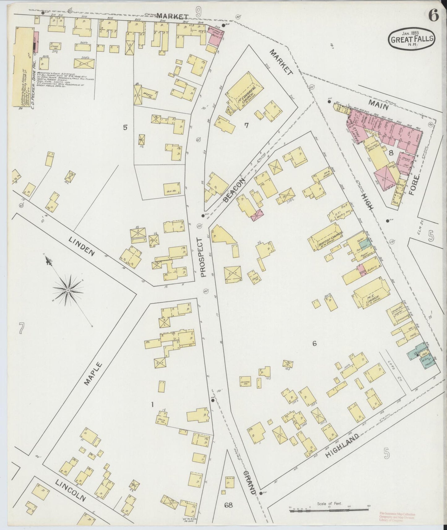 Sanborn Fire Insurance Map from Great Falls, Strafford County, New Hampshire (1893), Sheet #0006 - Complete Map Set gallery image, historic Sanborn map, vintage wall art, New Hampshire New Hampshire