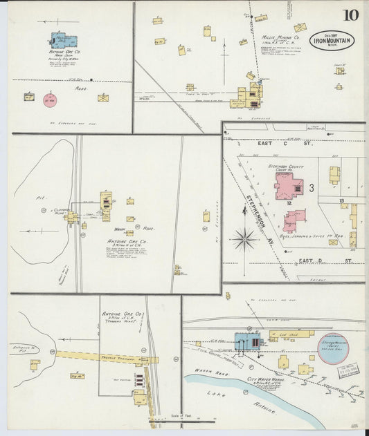 Sanborn Fire Insurance Map from Iron Mountain, Dickinson County, Michigan (1897), Sheet #0010 - Historic Sanborn Fire Insurance Map Print, vintage old map wall art, antique decor, genealogy gift, Michigan Michigan map