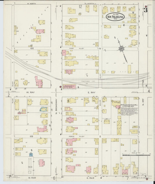Sanborn Fire Insurance Map from New Philadelphia, Tuscarawas County, Ohio (1914), Sheet #0003 - Historic Sanborn Fire Insurance Map Print, vintage old map wall art, antique decor, genealogy gift, Ohio Ohio map