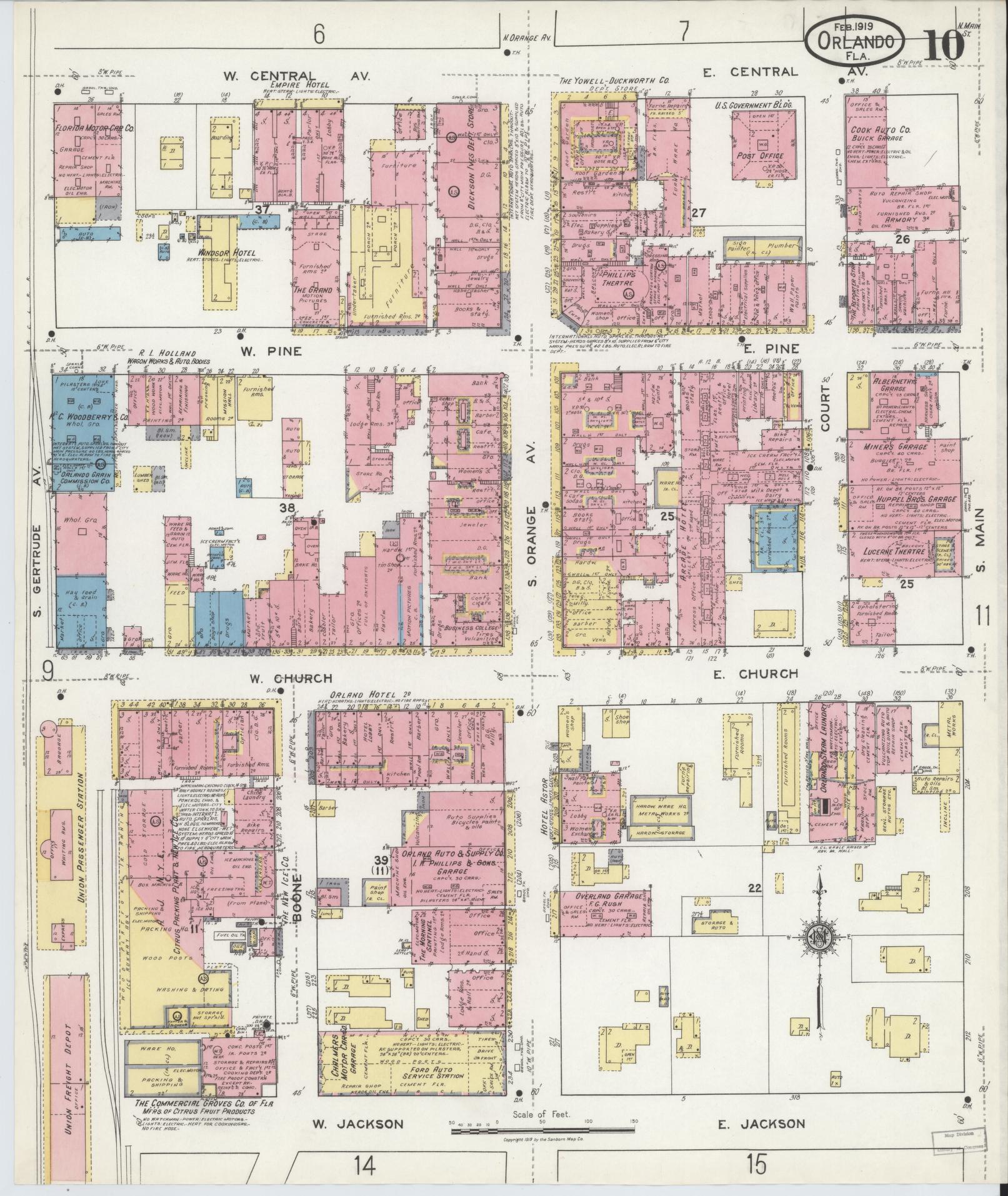 Sanborn Fire Insurance Map from Orlando, Orange County, Florida (1919), Sheet #0010 - Complete Map Set gallery image, historic Sanborn map, vintage wall art, Florida Florida