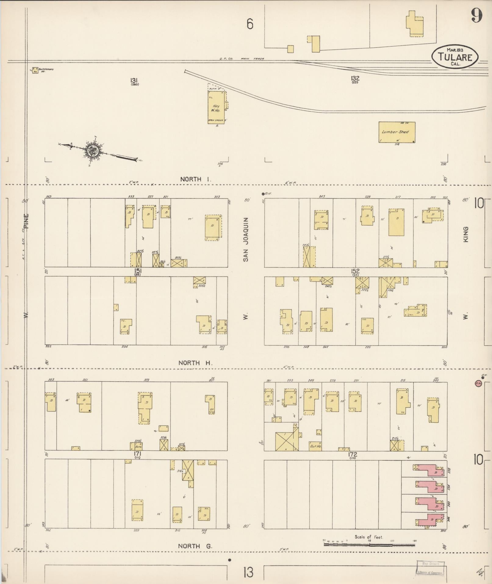 Sanborn Fire Insurance Map from Tulare, Tulare County, California (1913), Sheet #0009 - Complete Map Set gallery image, historic Sanborn map, vintage wall art, California California