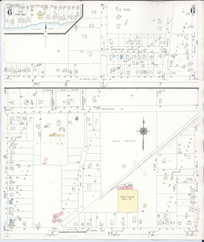 Sanborn Fire Insurance Map from Crystal Lake, McHenry County, Illinois (1955), Sheet #0006 - Complete Map Set gallery image, historic Sanborn map, vintage wall art, Illinois Illinois