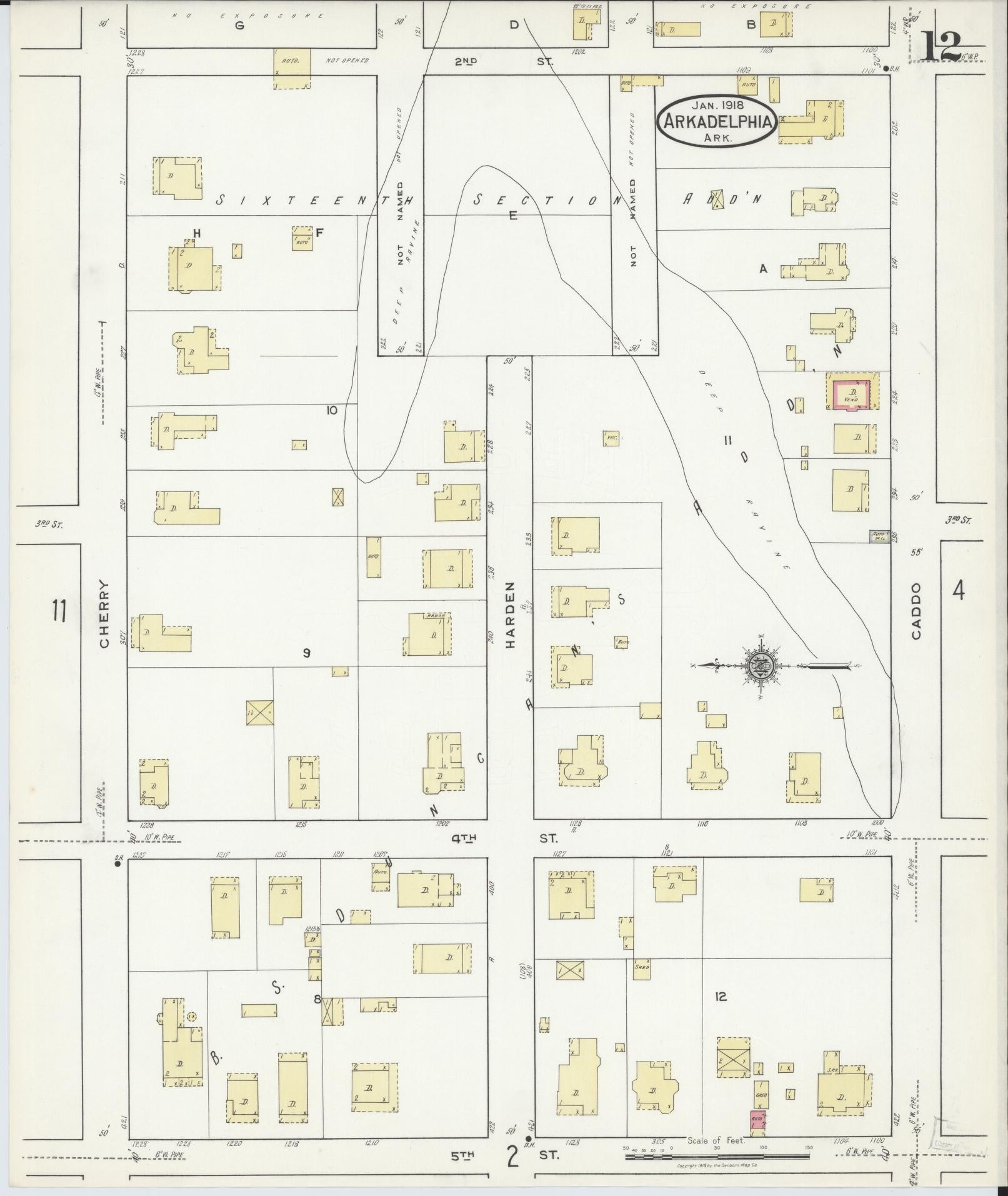 Sanborn Fire Insurance Map from Arkadelphia, Clark County, Arkansas (1918), Sheet #0012 - Historic Sanborn Fire Insurance Map Print, vintage old map wall art, antique decor, genealogy gift, Arkansas Arkansas map