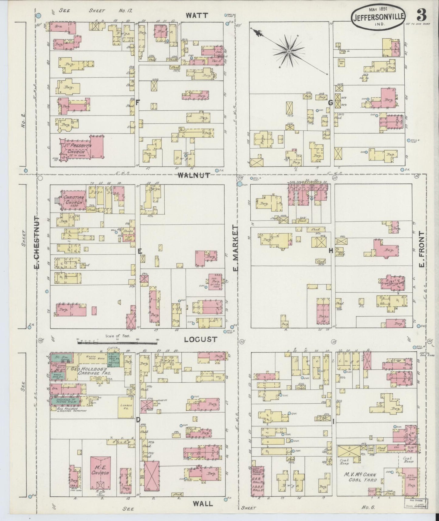 Sanborn Fire Insurance Map from Jeffersonville, Clark County, Indiana (1891), Sheet #0003 - Complete Map Set gallery image, historic Sanborn map, vintage wall art, Indiana Indiana