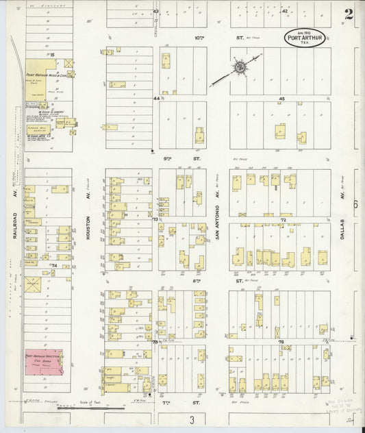 Sanborn Fire Insurance Map from Port Arthur, Jefferson County, Texas (1910), Sheet #0002 - Historic Sanborn Fire Insurance Map Print, vintage old map wall art, antique decor, genealogy gift, Texas Texas map