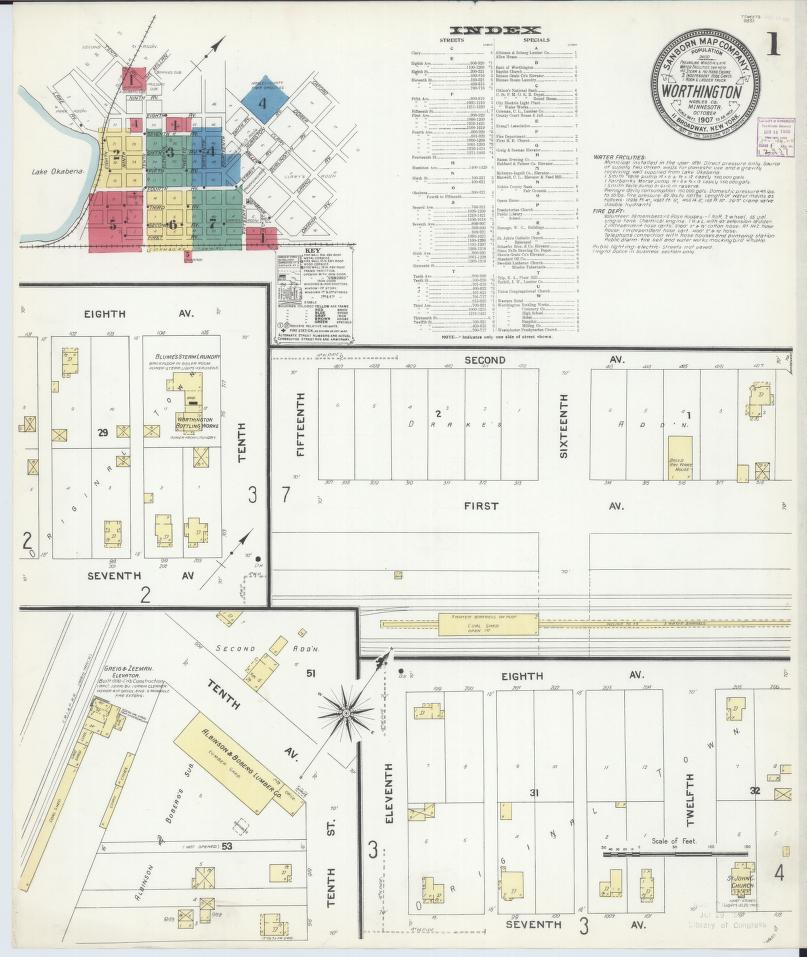 Sanborn Fire Insurance Map from Worthington, Nobles County, Minnesota. (1907) – Map View