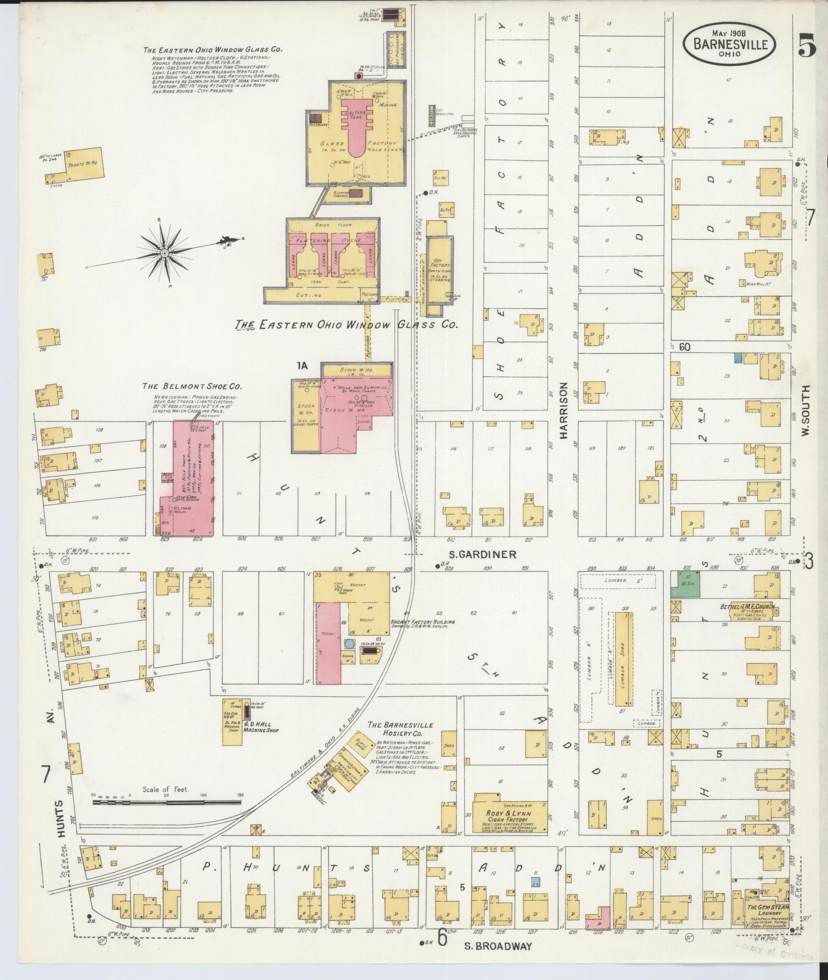 Sanborn Fire Insurance Map from Barnesville, Belmont County, Ohio (1908), Sheet #0005 - Historic Sanborn Fire Insurance Map Print, vintage old map wall art, antique decor, genealogy gift, Ohio Ohio map