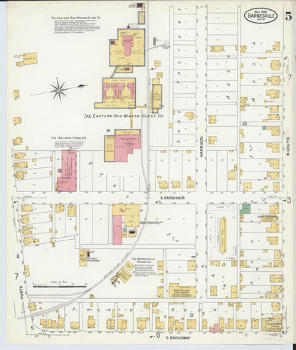 Sanborn Fire Insurance Map from Barnesville, Belmont County, Ohio (1908), Sheet #0005 - Historic Sanborn Fire Insurance Map Print, vintage old map wall art, antique decor, genealogy gift, Ohio Ohio map