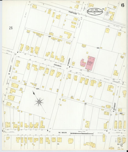 Sanborn Fire Insurance Map from Bowling Green, Warren County, Kentucky (1909), Sheet #0006 - Historic Sanborn Fire Insurance Map Print, vintage old map wall art, antique decor, genealogy gift, Kentucky Kentucky map