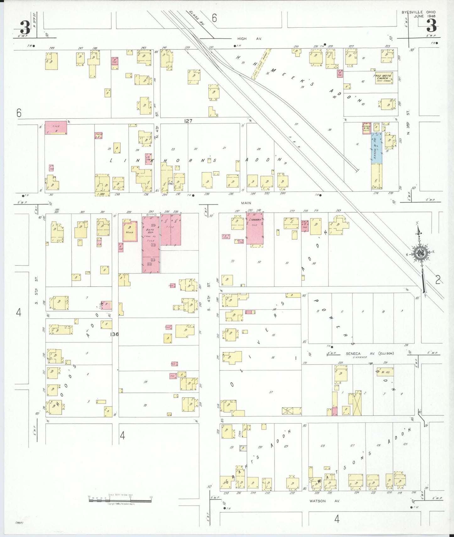 Sanborn Fire Insurance Map from Byesville, Guernsey County, Ohio (1948), Sheet #0003 - Complete Map Set gallery image, historic Sanborn map, vintage wall art, Ohio Ohio