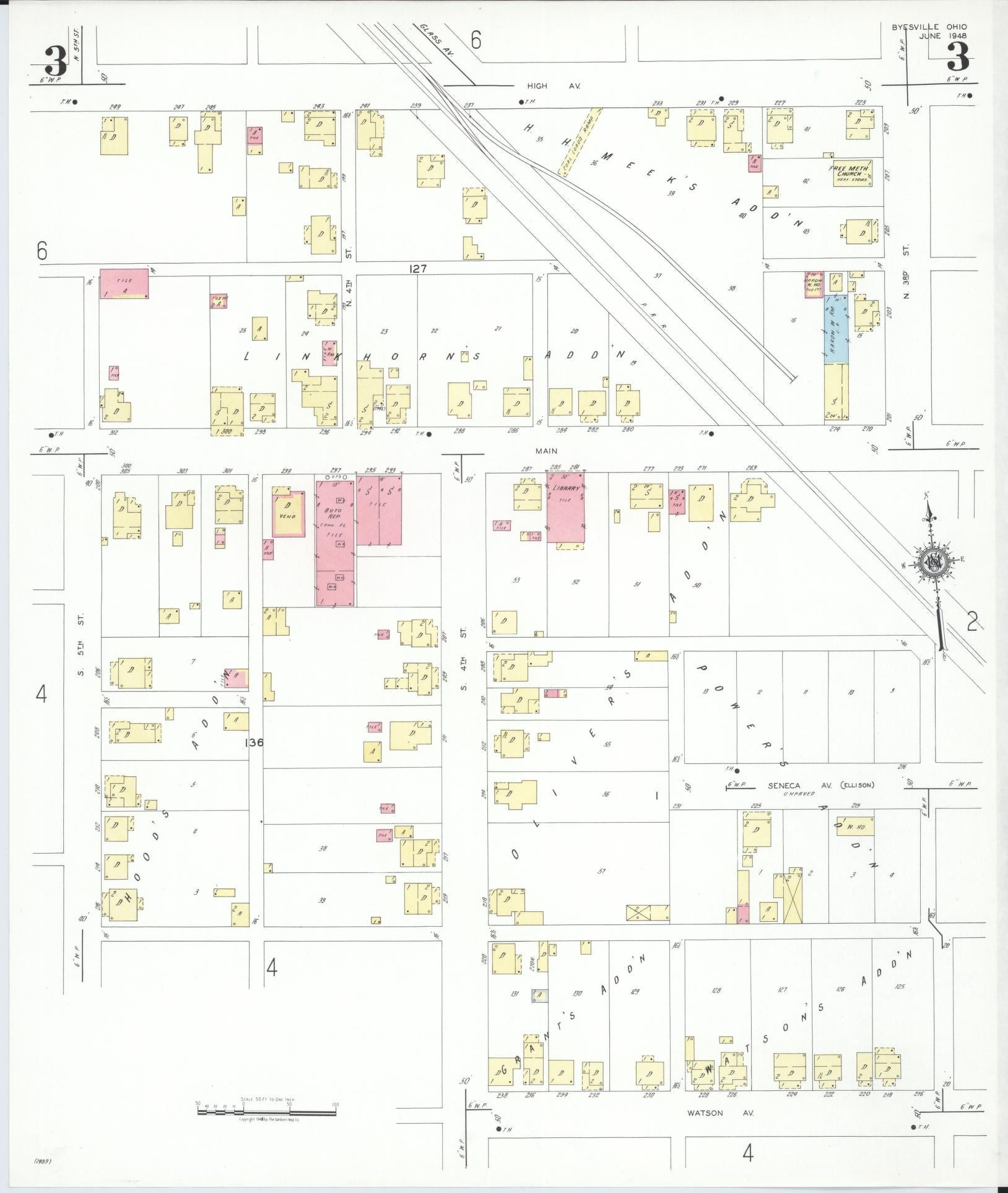 Sanborn Fire Insurance Map from Byesville, Guernsey County, Ohio (1948), Sheet #0003 - Complete Map Set gallery image, historic Sanborn map, vintage wall art, Ohio Ohio