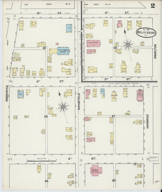 Sanborn Fire Insurance Map from Belvidere, Warren County, New Jersey (1890), Sheet #0002 - Historic Sanborn Fire Insurance Map Print, vintage old map wall art, antique decor, genealogy gift, New Jersey New Jersey map