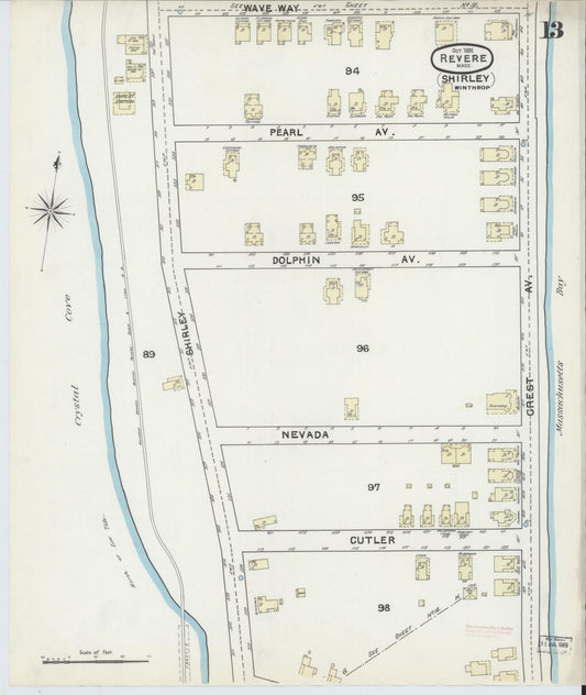 Sanborn Fire Insurance Map from Revere, Suffolk County, Massachusetts (1891), Sheet #0013 - Historic Sanborn Fire Insurance Map Print, vintage old map wall art, antique decor, genealogy gift, Massachusetts Massachusetts map