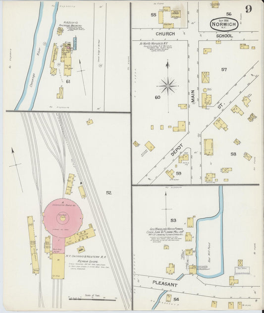 Sanborn Fire Insurance Map from Norwich, Chenango County, New York (1892), Sheet #0009 - Historic Sanborn Fire Insurance Map Print, vintage old map wall art, antique decor, genealogy gift, New York New York map