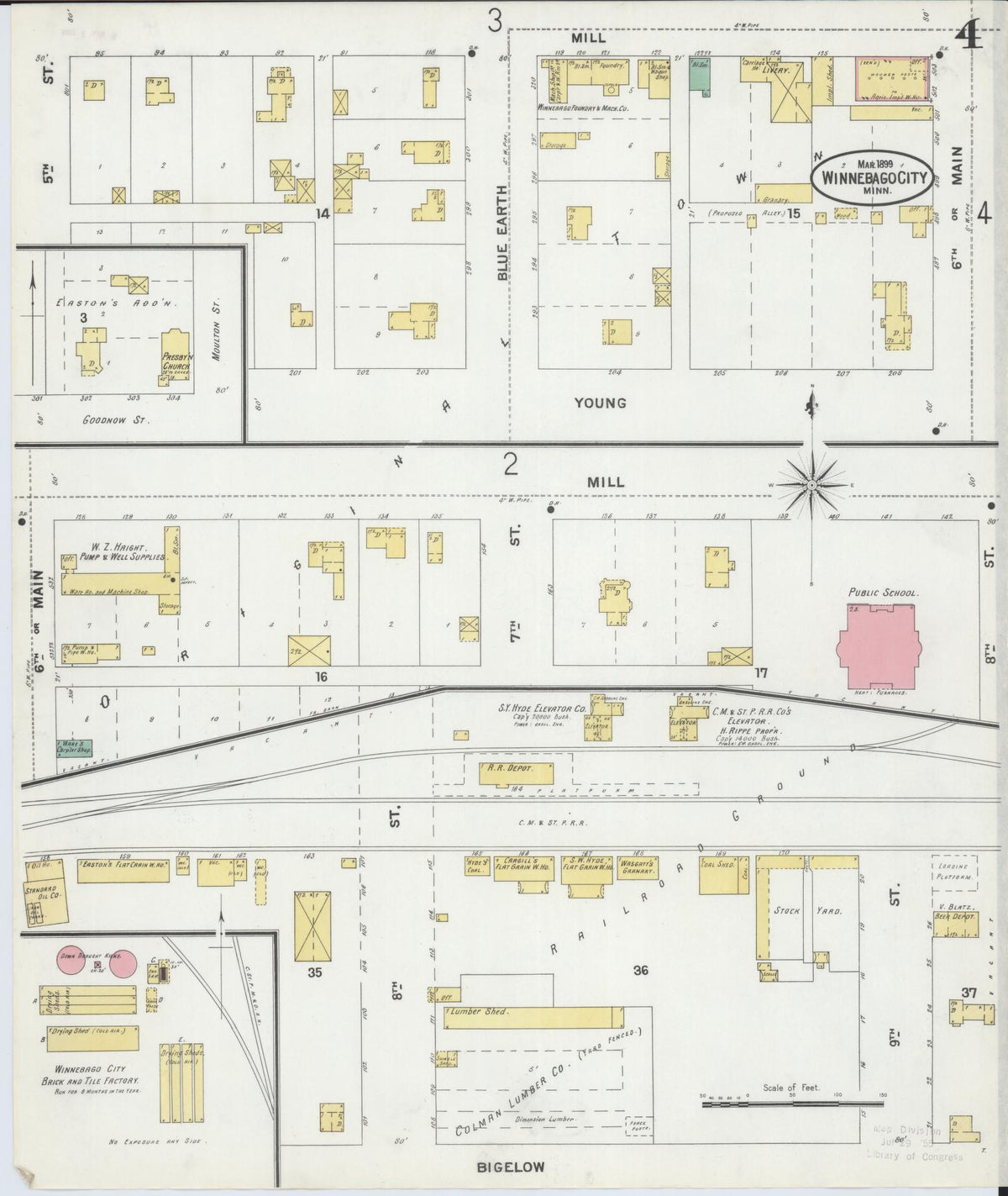 Sanborn Fire Insurance Map from Winnebago, Faribault County, Minnesota (1899), Sheet #0004 - Historic Sanborn Fire Insurance Map Print, vintage old map wall art, antique decor, genealogy gift, Minnesota Minnesota map