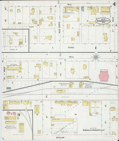 Sanborn Fire Insurance Map from Winnebago, Faribault County, Minnesota (1899), Sheet #0004 - Historic Sanborn Fire Insurance Map Print, vintage old map wall art, antique decor, genealogy gift, Minnesota Minnesota map