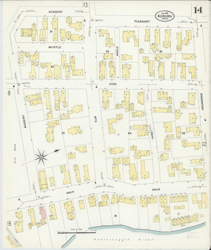 Sanborn Fire Insurance Map from Auburn, Androscoggin County, Maine (1908), Sheet #0014 - Complete Map Set gallery image, historic Sanborn map, vintage wall art, Maine Maine