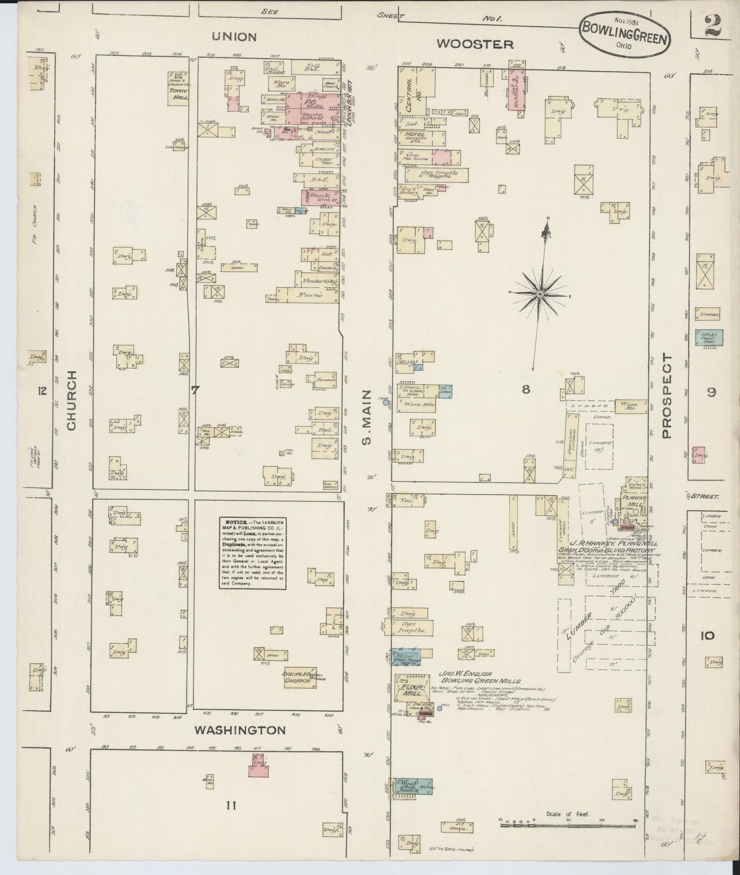 Sanborn Fire Insurance Map from Bowling Green, Wood County, Ohio (1884), Sheet #0002 - Historic Sanborn Fire Insurance Map Print, vintage old map wall art, antique decor, genealogy gift, Ohio Ohio map