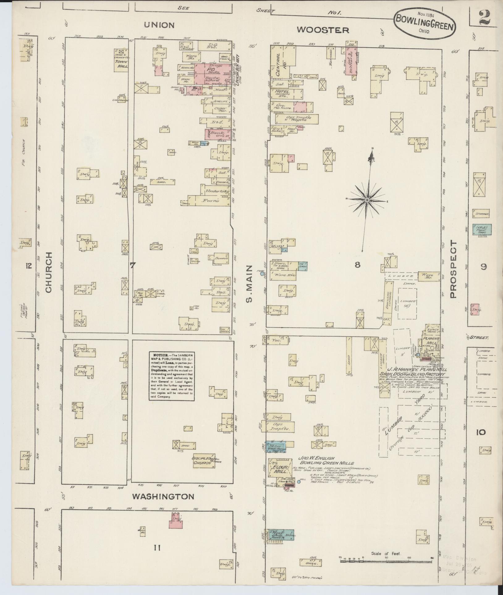 Sanborn Fire Insurance Map from Bowling Green, Wood County, Ohio (1884), Sheet #0002 - Historic Sanborn Fire Insurance Map Print, vintage old map wall art, antique decor, genealogy gift, Ohio Ohio map