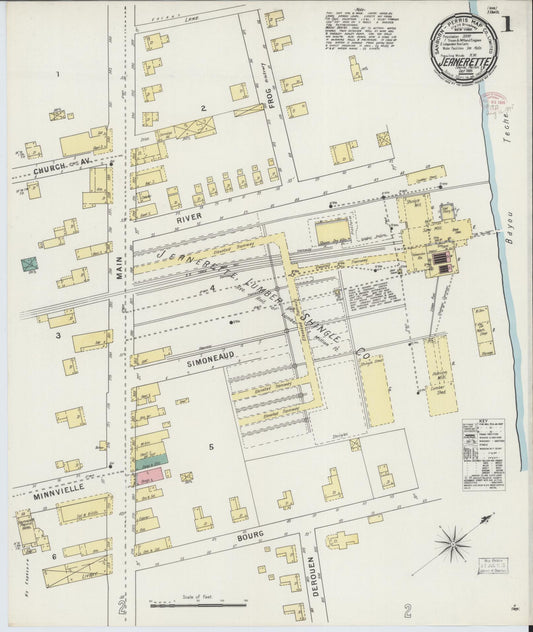 Sanborn Fire Insurance Map from Jeannerette, Iberia Parish, Louisiana (1895), Sheet #0001 - Historic Sanborn Fire Insurance Map Print, vintage old map wall art, antique decor, genealogy gift, Louisiana Louisiana map