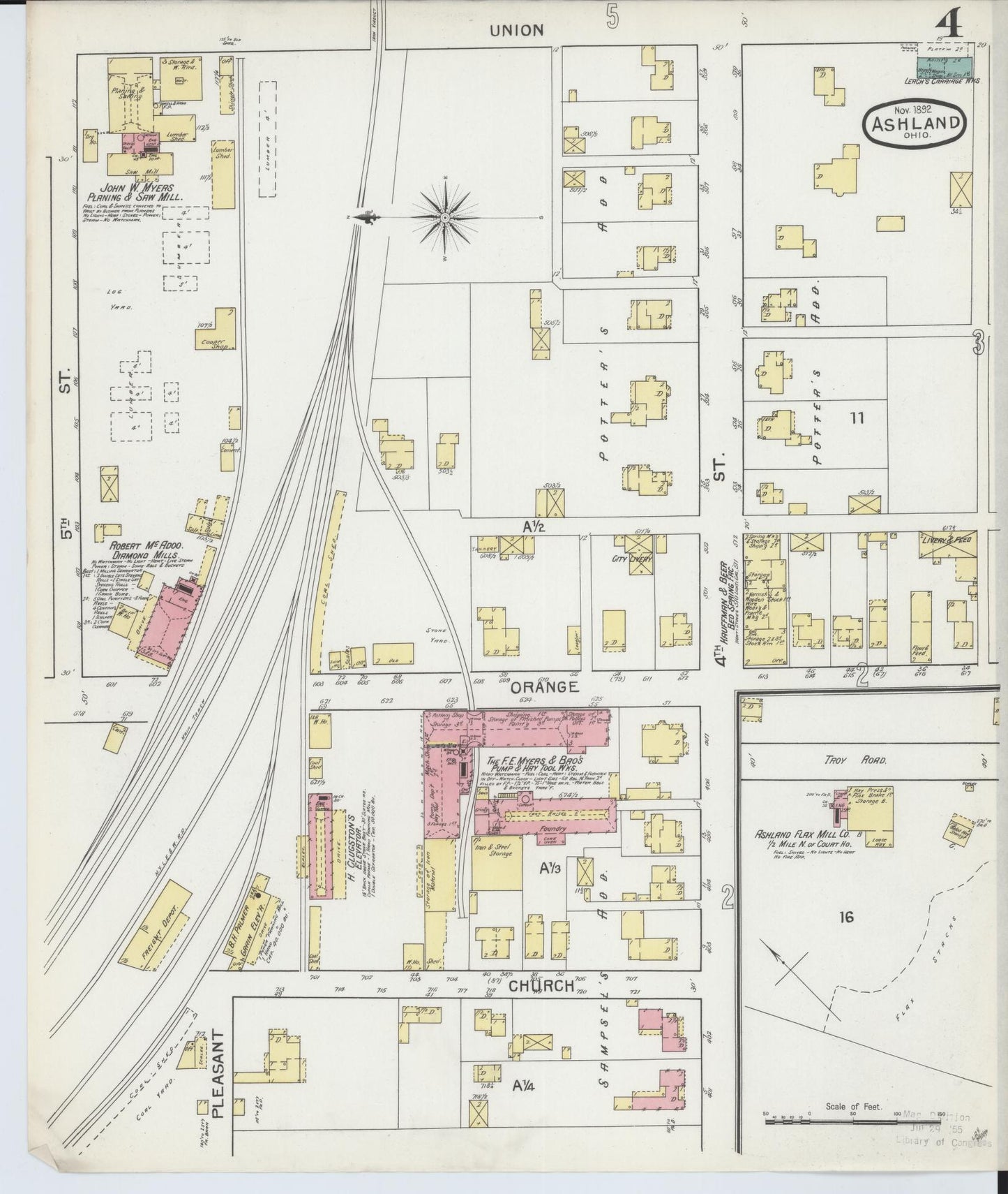 Sanborn Fire Insurance Map from Ashland, Ashland County, Ohio (1893), Sheet #0004 - Complete Map Set gallery image, historic Sanborn map, vintage wall art, Ohio Ohio