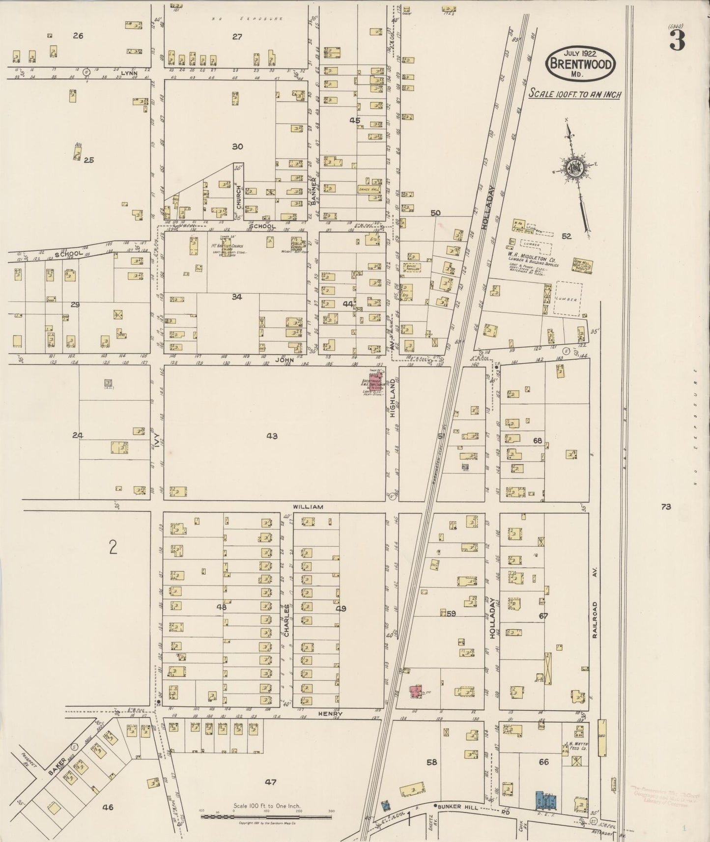 Sanborn Fire Insurance Map from Brentwood, Prince Georges County, Maryland (1922), Sheet #0003 - Historic Sanborn Fire Insurance Map Print, vintage old map wall art, antique decor, genealogy gift, Maryland Maryland map