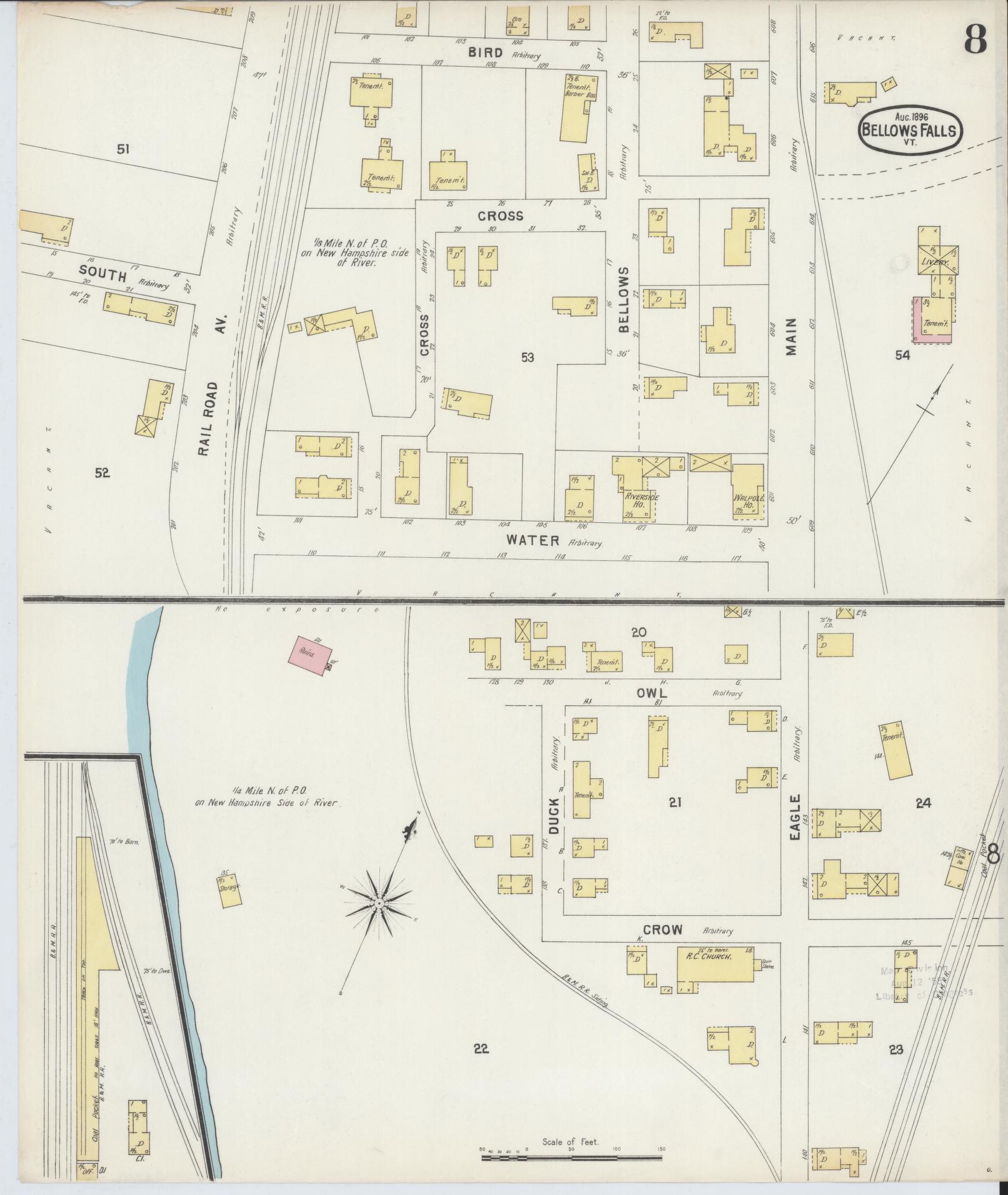 Sanborn Fire Insurance Map from Bellows Falls, Windham County, Vermont (1896), Sheet #0008 - Complete Map Set gallery image, historic Sanborn map, vintage wall art, Vermont Vermont