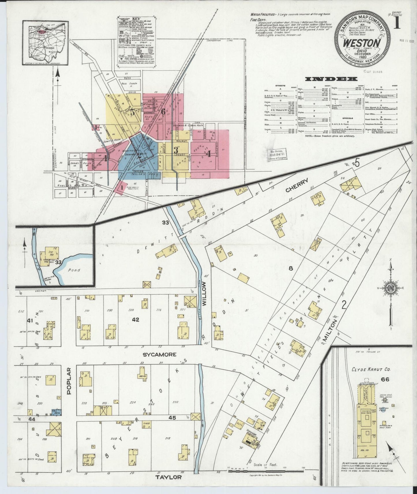 Sanborn Fire Insurance Map from Weston, Wood County, Ohio (1920), Sheet #0001 - Historic Sanborn Fire Insurance Map Print, vintage old map wall art, antique decor, genealogy gift, Ohio Ohio map