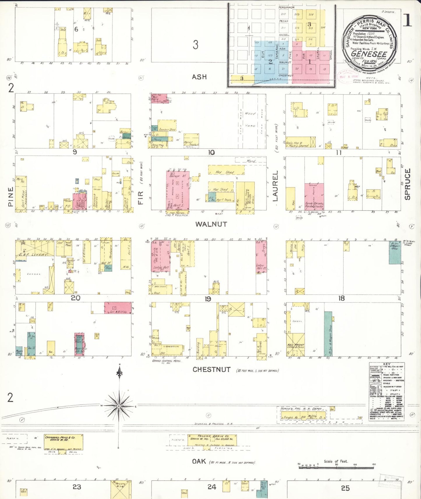Sanborn Fire Insurance Map from Genesee, Latah County, Idaho (1896), Sheet #0001 - Historic Sanborn Fire Insurance Map Print, vintage old map wall art, antique decor, genealogy gift, Idaho Idaho map