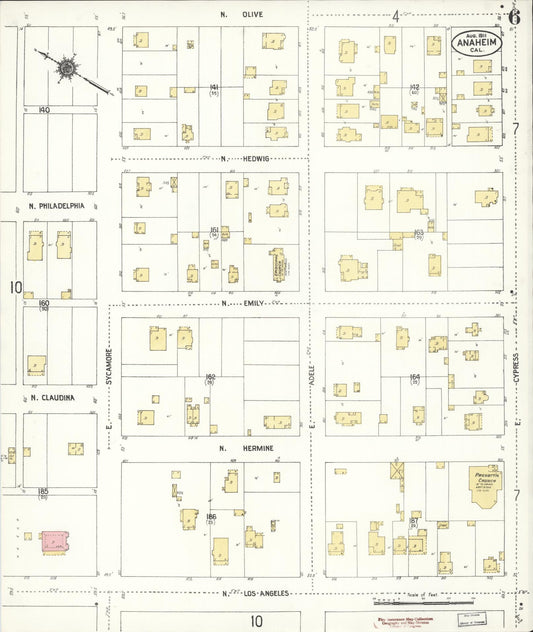 Sanborn Fire Insurance Map from Anaheim, Orange County, California (1911), Sheet #0006 - Historic Sanborn Fire Insurance Map Print, vintage old map wall art, antique decor, genealogy gift, California California map