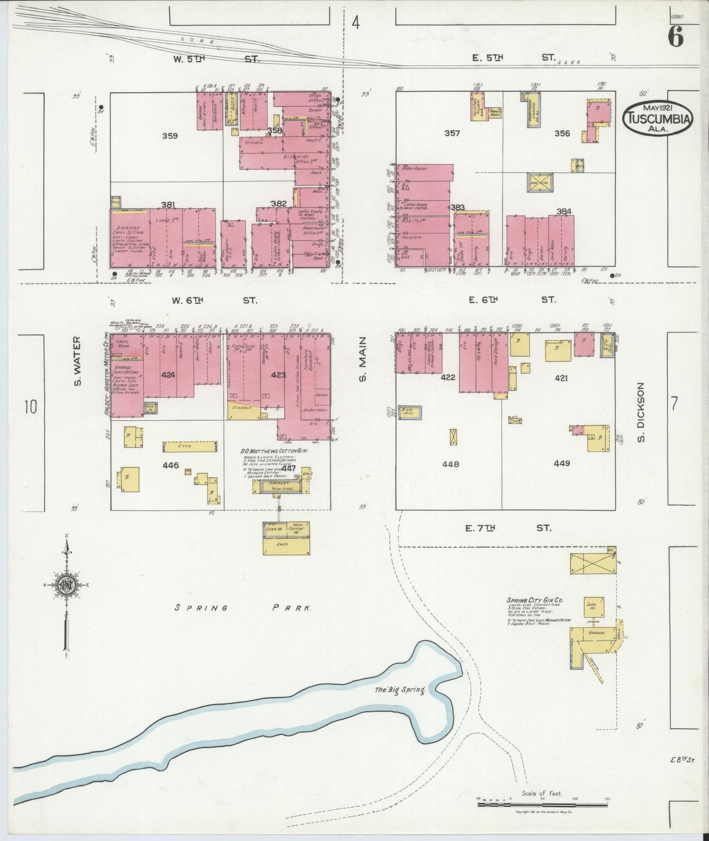 Sanborn Fire Insurance Map from Tuscumbia, Colbert County, Alabama (1921), Sheet #0006 - Historic Sanborn Fire Insurance Map Print, vintage old map wall art, antique decor, genealogy gift, Alabama Alabama map