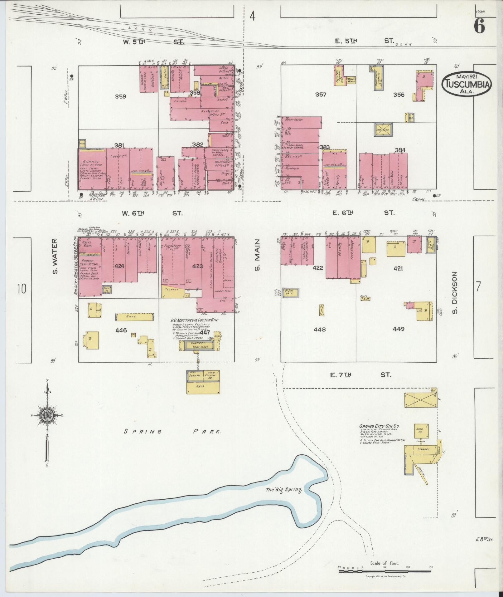 Sanborn Fire Insurance Map from Tuscumbia, Colbert County, Alabama (1921), Sheet #0006 - Historic Sanborn Fire Insurance Map Print, vintage old map wall art, antique decor, genealogy gift, Alabama Alabama map
