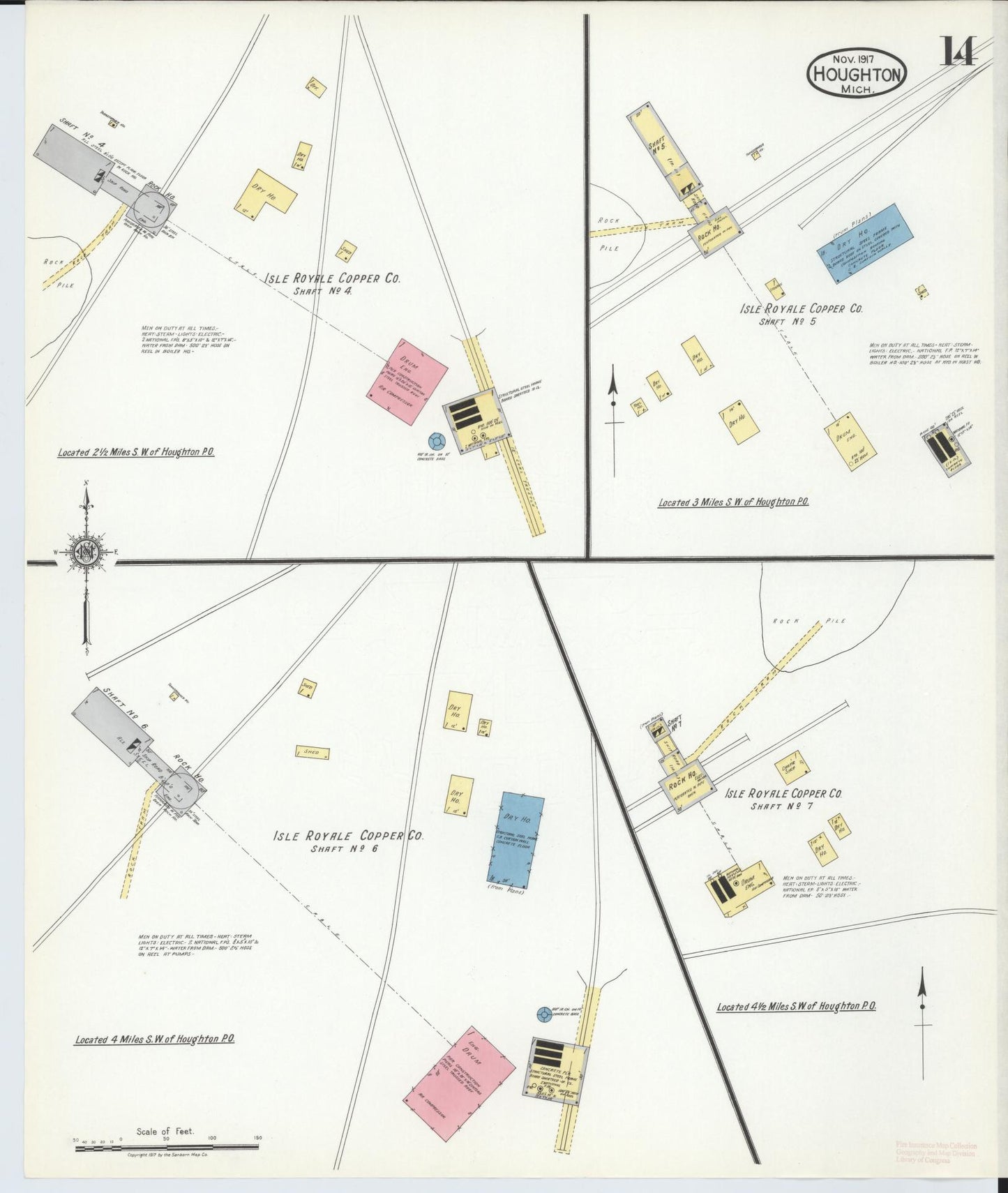 Sanborn Fire Insurance Map from Houghton, Houghton County, Michigan (1917), Sheet #0014 - Complete Map Set gallery image, historic Sanborn map, vintage wall art, Michigan Michigan