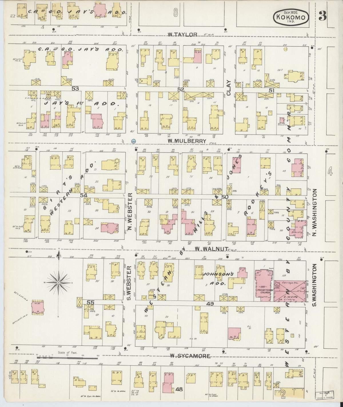 Sanborn Fire Insurance Map from Kokomo, Howard County, Indiana (1892), Sheet #0003 - Historic Sanborn Fire Insurance Map Print, vintage old map wall art, antique decor, genealogy gift, Indiana Indiana map