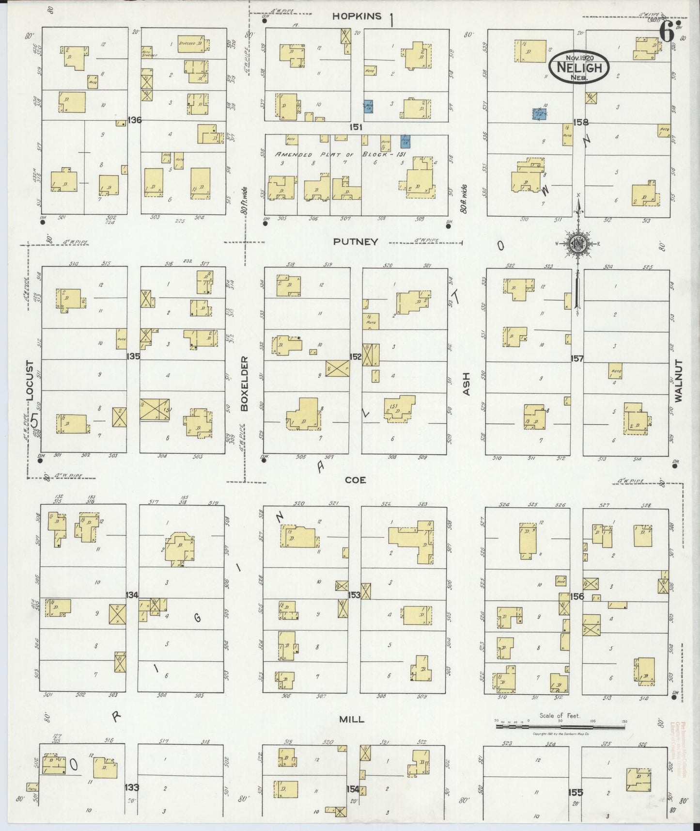 Sanborn Fire Insurance Map from Neligh, Antelope County, Nebraska (1920), Sheet #0006 - Historic Sanborn Fire Insurance Map Print, vintage old map wall art, antique decor, genealogy gift, Nebraska Nebraska map