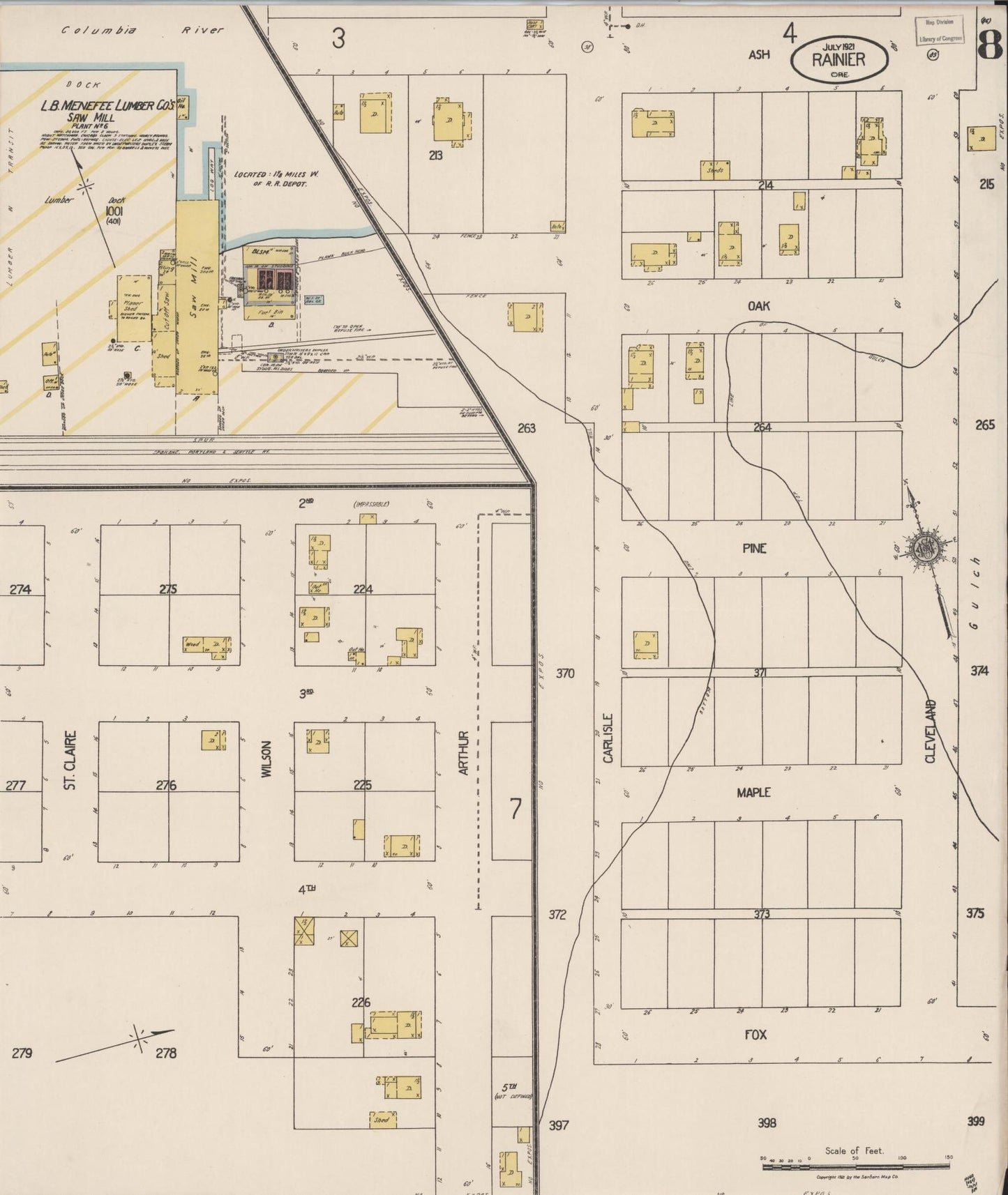 Sanborn Fire Insurance Map from Rainier, Columbia County, Oregon (1921), Sheet #0008 - Complete Map Set gallery image, historic Sanborn map, vintage wall art, Oregon Oregon