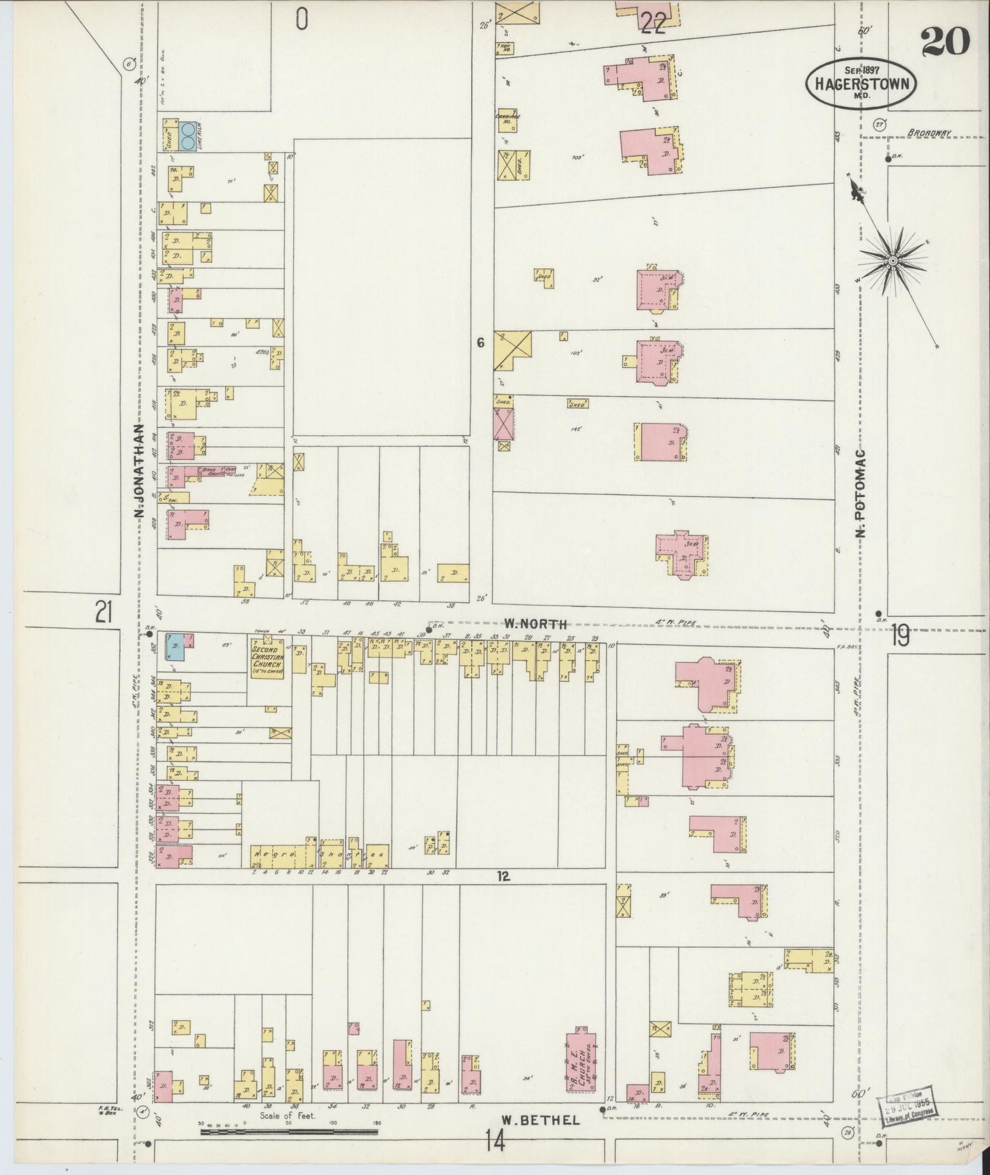 Washington, Maryland - 1897 - Sanborn Fire Insurance Map, Sheet #0020 - Historic Sanborn Fire Insurance Map Print, Washington Maryland 1897 0020 vintage old map wall art