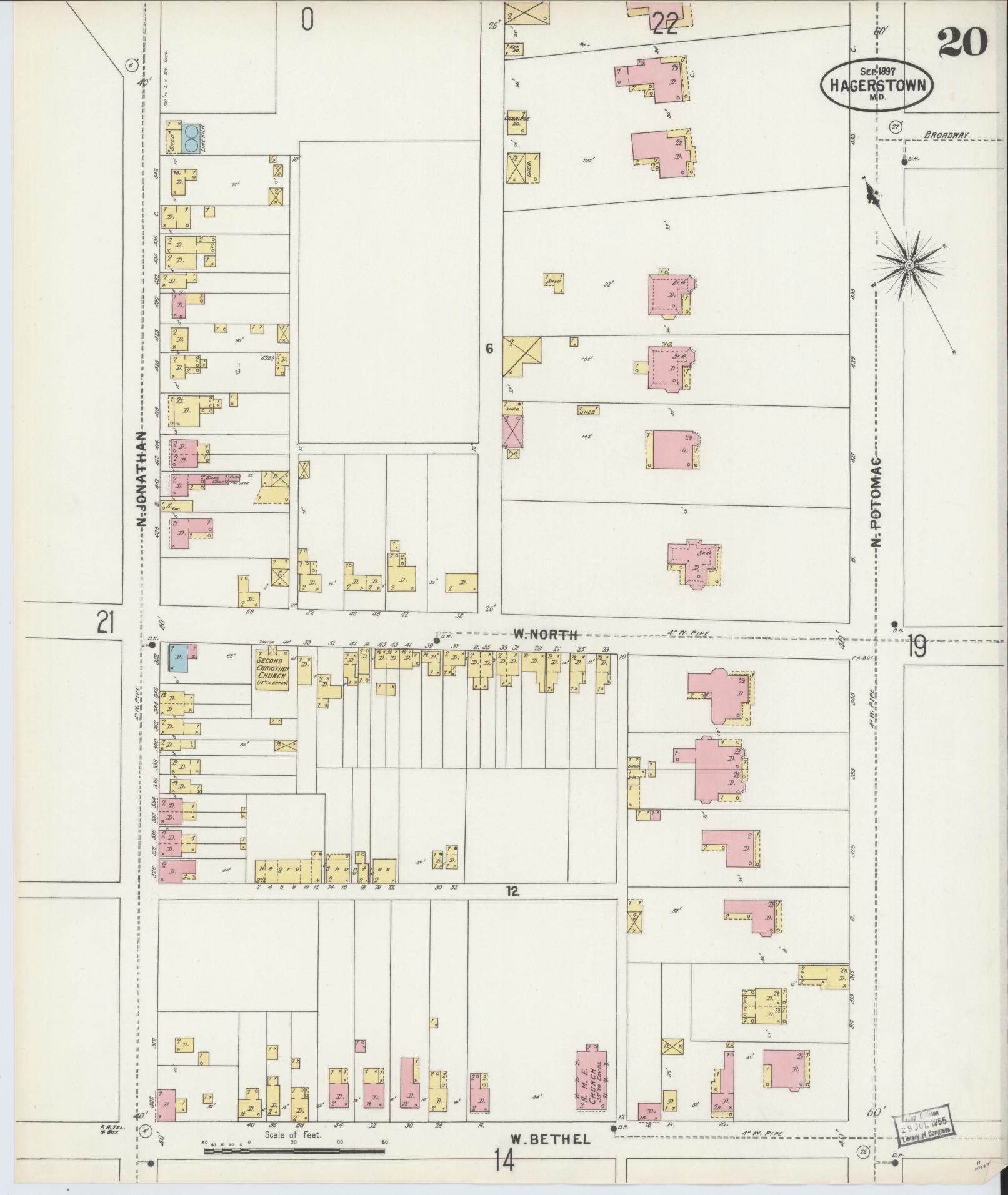 Washington, Maryland - 1897 - Sanborn Fire Insurance Map, Sheet #0020 - Historic Sanborn Fire Insurance Map Print, Washington Maryland 1897 0020 vintage old map wall art