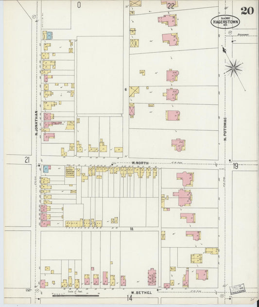 Washington, Maryland - 1897 - Sanborn Fire Insurance Map, Sheet #0020 - Historic Sanborn Fire Insurance Map Print, Washington Maryland 1897 0020 vintage old map wall art