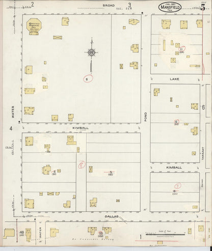 Sanborn Fire Insurance Map from Mansfield, Tarrant County, Texas (1933), Sheet #0005 - Historic Sanborn Fire Insurance Map Print, vintage old map wall art, antique decor, genealogy gift, Texas Texas map