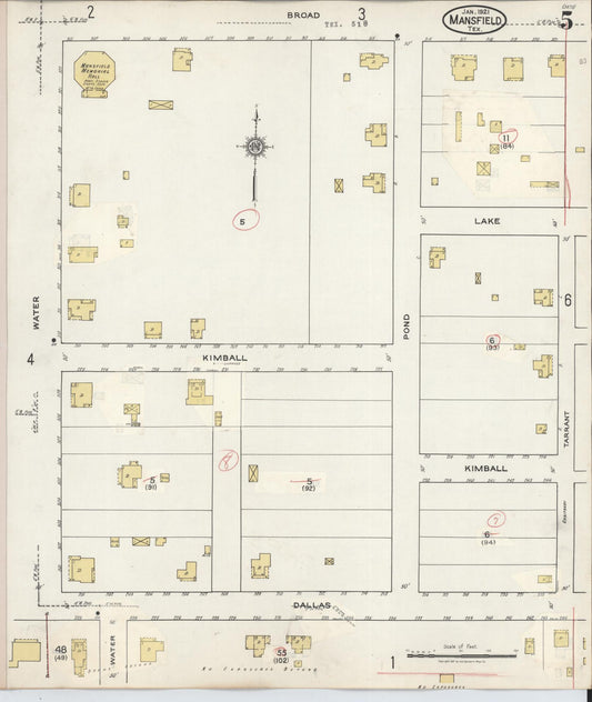 Sanborn Fire Insurance Map from Mansfield, Tarrant County, Texas (1933), Sheet #0005 - Historic Sanborn Fire Insurance Map Print, vintage old map wall art, antique decor, genealogy gift, Texas Texas map