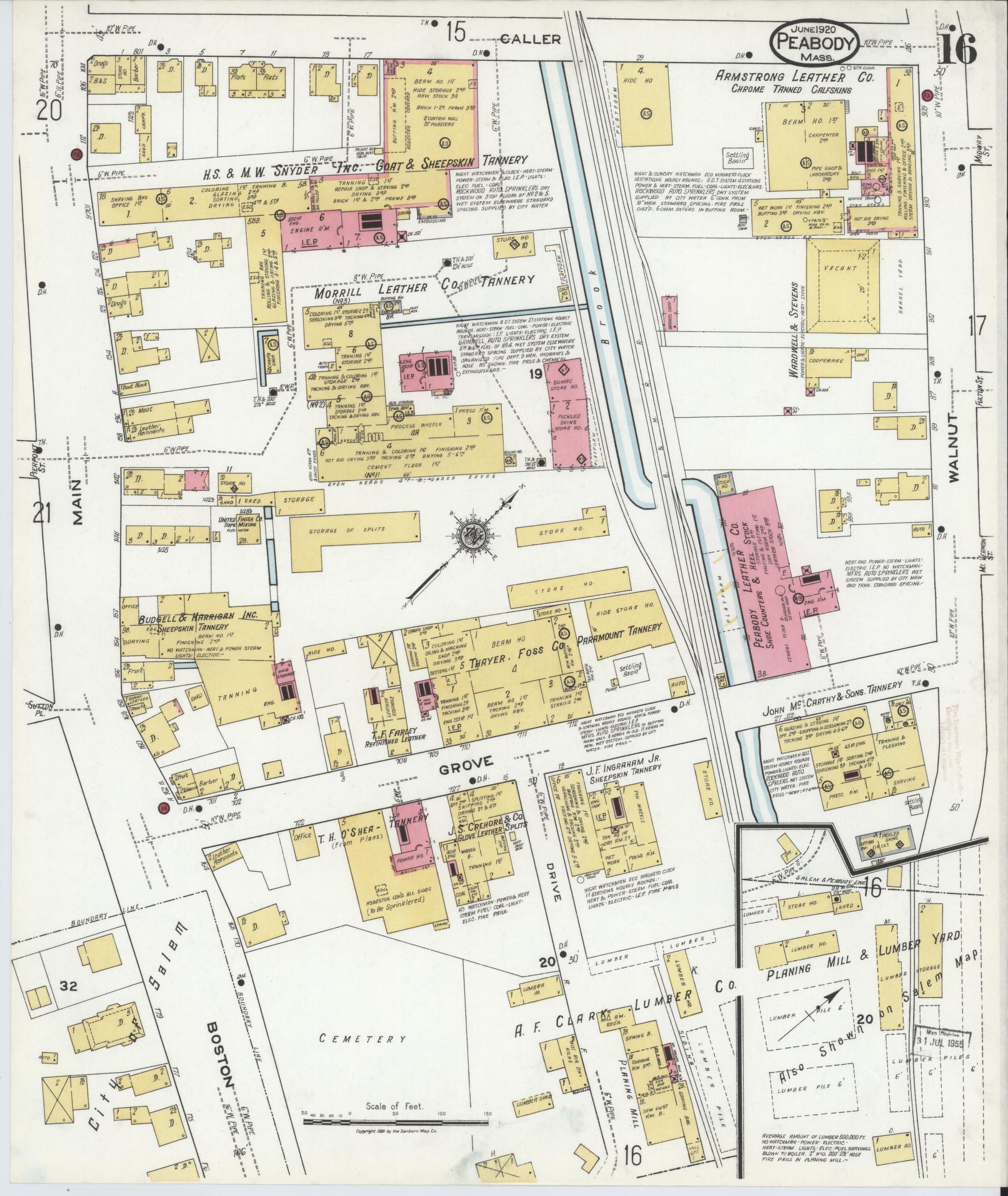 Sanborn Fire Insurance Map from Peabody, Essex County, Massachusetts (1920), Sheet #0016 - Complete Map Set gallery image, historic Sanborn map, vintage wall art, Massachusetts Massachusetts