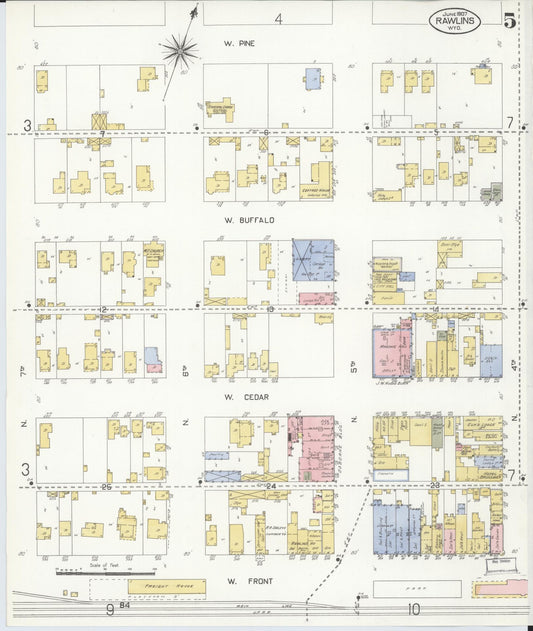 Sanborn Fire Insurance Map from Rawlins, Carbon County, Wyoming (1907), Sheet #0005 - Historic Sanborn Fire Insurance Map Print, vintage old map wall art, antique decor, genealogy gift, Wyoming Wyoming map
