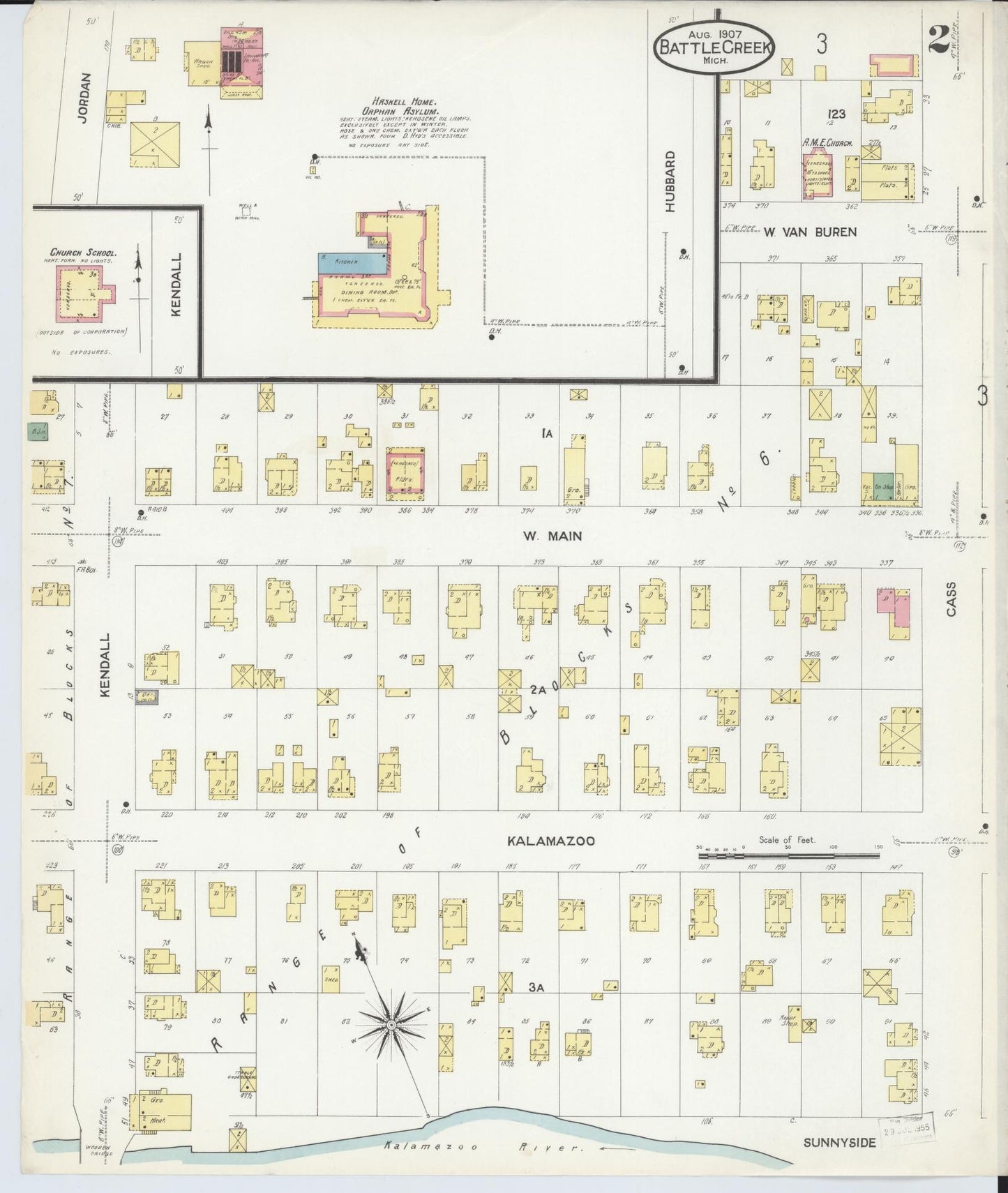 Sanborn Fire Insurance Map from Battle Creek, Calhoun County, Michigan (1907), Sheet #0002 - Historic Sanborn Fire Insurance Map Print, vintage old map wall art, antique decor, genealogy gift, Michigan Michigan map