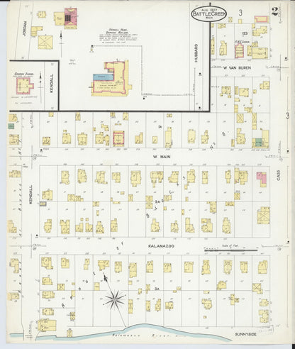 Sanborn Fire Insurance Map from Battle Creek, Calhoun County, Michigan (1907), Sheet #0002 - Historic Sanborn Fire Insurance Map Print, vintage old map wall art, antique decor, genealogy gift, Michigan Michigan map