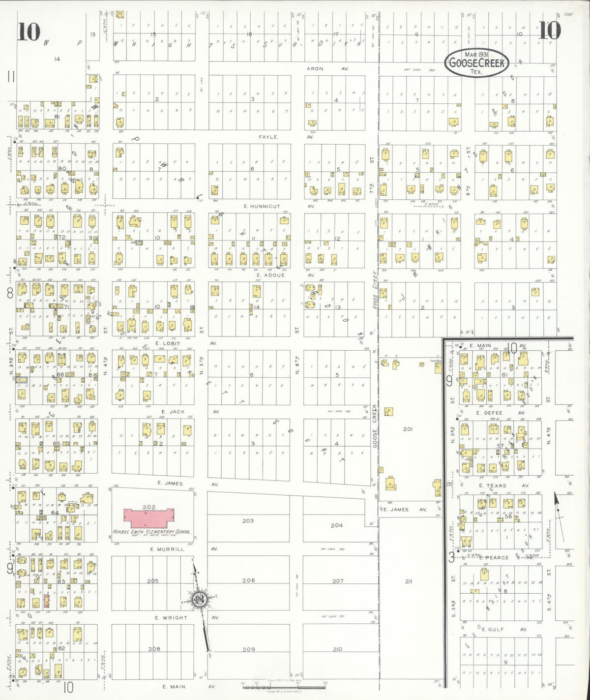 Sanborn Fire Insurance Map from Goose Creek, Harris County, Texas (1931), Sheet #0010 - Complete Map Set gallery image, historic Sanborn map, vintage wall art, Texas Texas