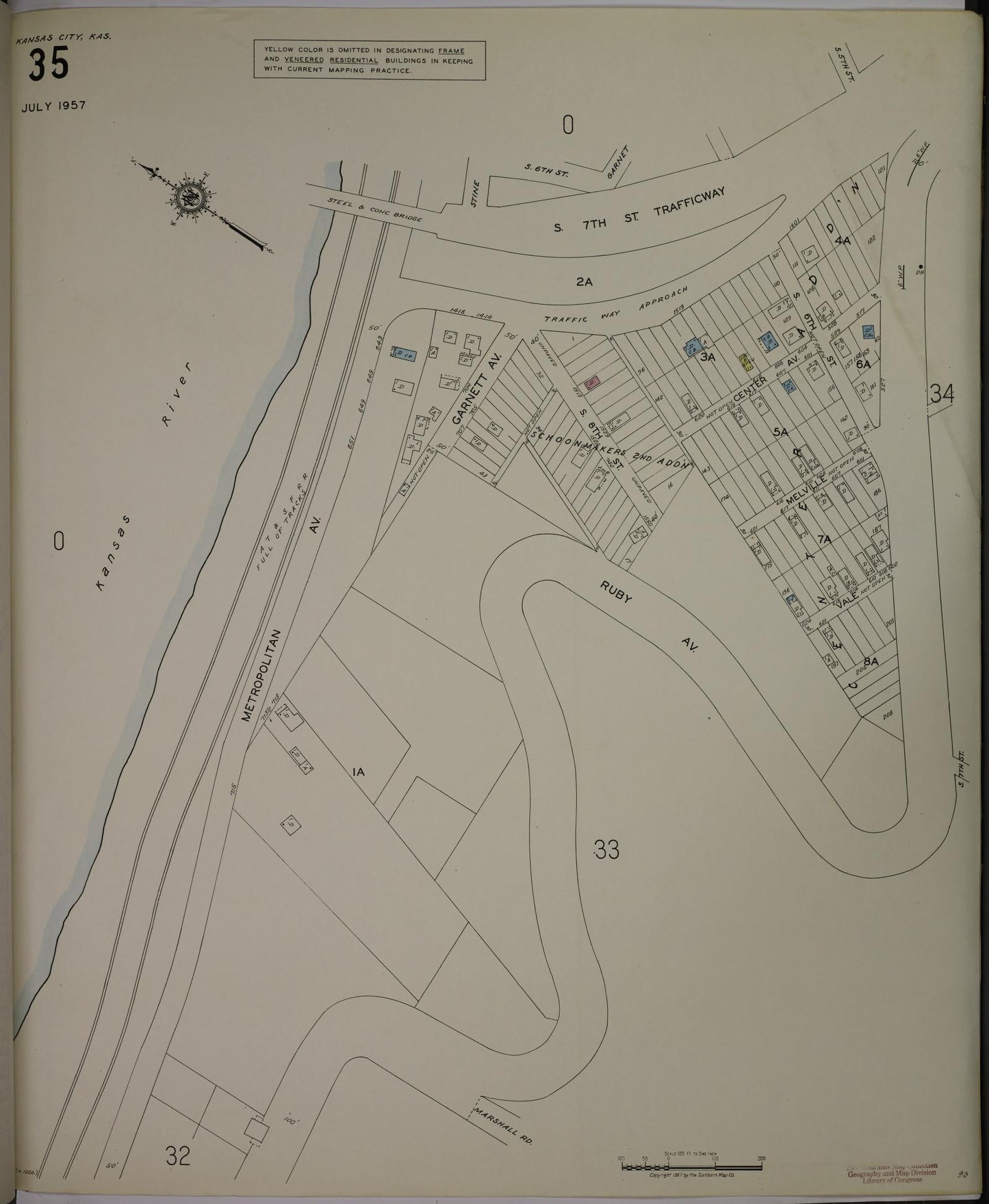 Sanborn Fire Insurance Map from Kansas City, Wyandotte County, Kansas (1957), Sheet #0035 - Complete Map Set gallery image, historic Sanborn map, vintage wall art, Kansas Kansas