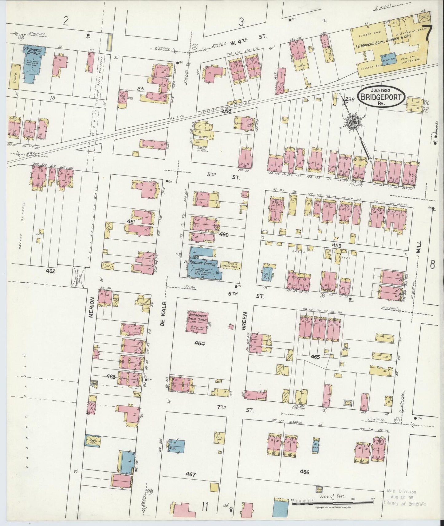 Sanborn Fire Insurance Map from Bridgeport, Montgomery County, Pennsylvania (1920), Sheet #0007 - Historic Sanborn Fire Insurance Map Print, vintage old map wall art, antique decor, genealogy gift, Pennsylvania Pennsylvania map