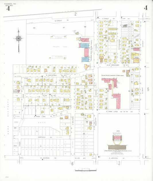 Sanborn Fire Insurance Map from Pasadena, Harris County, Texas (1943), Sheet #0004 - Historic Sanborn Fire Insurance Map Print, vintage old map wall art, antique decor, genealogy gift, Texas Texas map
