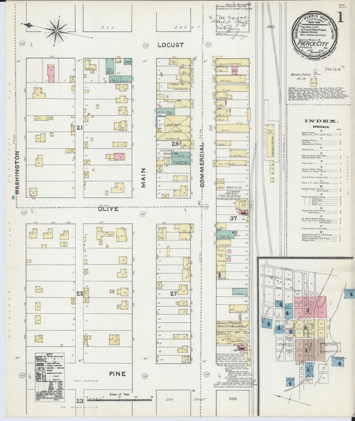 Sanborn Fire Insurance Map from Pierce City, Lawrence County, Missouri (1891), Sheet #0001 - Complete Map Set gallery image, historic Sanborn map, vintage wall art, Missouri Missouri